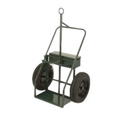 Harper Series 900 Heavy Duty Dual mCylinder cart wWith 21“ x 4“ Pneumatic Roller wWheel, Dual Handle, 13“ x 24“ Base Plate, Lock Top tToolbox, Center Toe Ring, 4 Bolt Hub, Axle and Fire Barrier